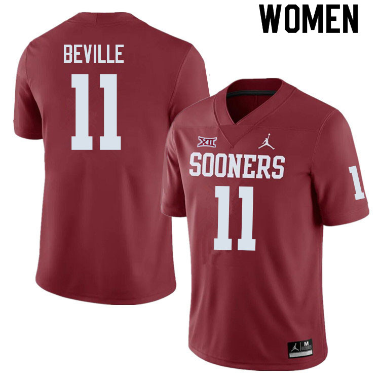 Women #11 Davis Beville Oklahoma Sooners College Football Jerseys Sale-Crimson